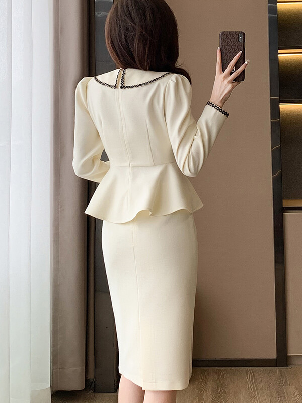 Moda Femei Blazer Fusta Costum Damă Roz Bej Mânecă Lungă Femei Casual Set Două Piese Pentru Toamna Iarnă