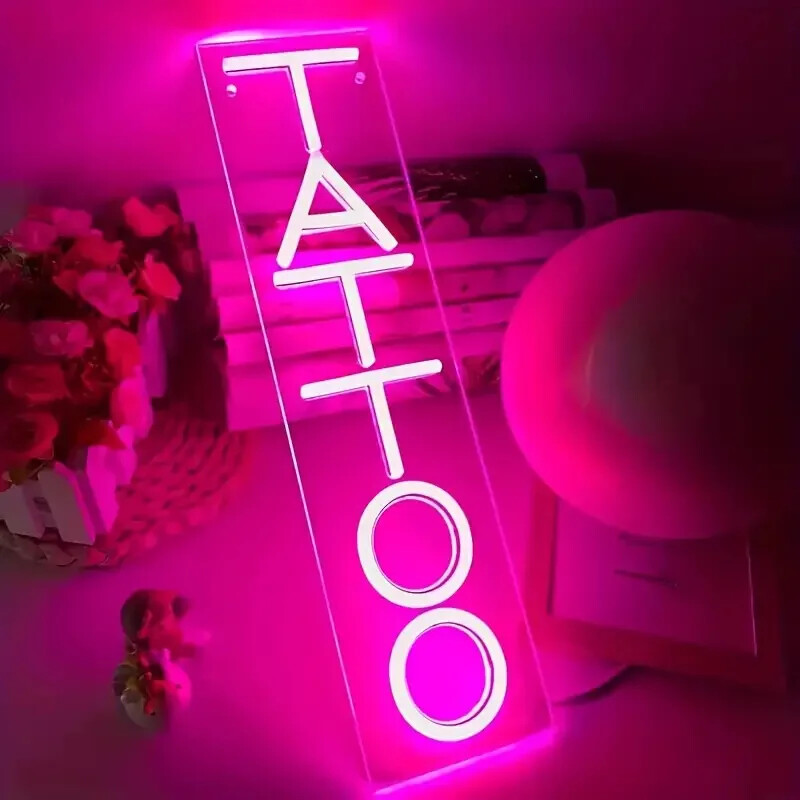 Neoniniai ženklai tatuiruotės salonas LED rožinė sienų meno dekoracija Neoniniai žibintai, tinkantys komercinei parduotuvei, miegamojo iškabai, USB TATTOO Neoniniai ženklai