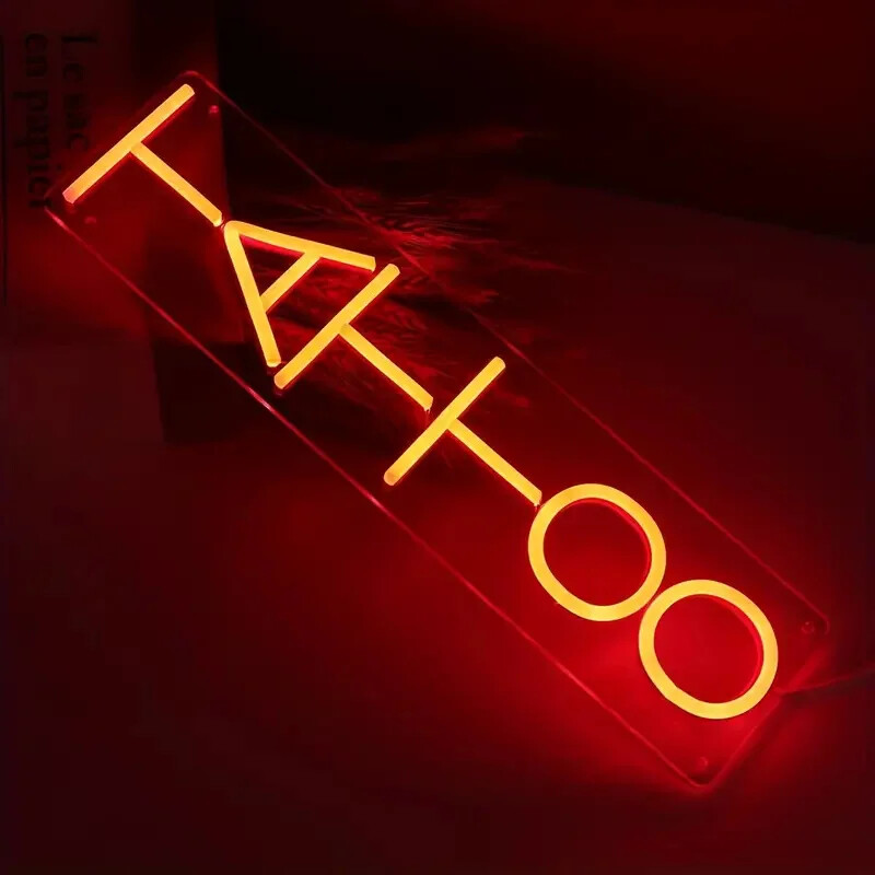 Neoniniai ženklai tatuiruotės salonas LED rožinė sienų meno dekoracija Neoniniai žibintai, tinkantys komercinei parduotuvei, miegamojo iškabai, USB TATTOO Neoniniai ženklai