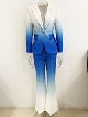 HIGH STREET Najnoviji modni dizajnerski komplet odijela za 2024. Žensko odijelo s širokim hlačama s jednim gumbom s gradijentnim otiskom u boji, 2 komada