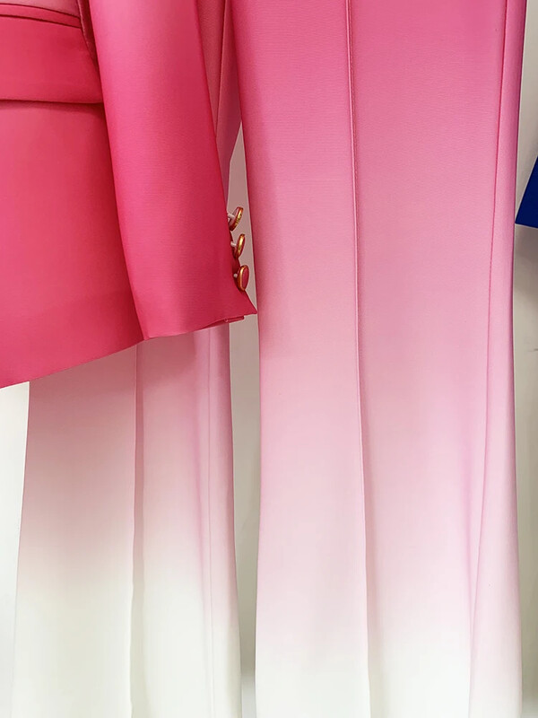 HIGH STREET Najnoviji modni dizajnerski komplet odijela za 2024. Žensko odijelo s širokim hlačama s jednim gumbom s gradijentnim otiskom u boji, 2 komada