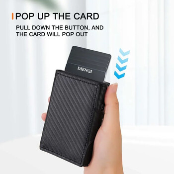 DIENQI Card Holder Ανδρικά πορτοφόλια από ανθρακονήματα RFID Blocking Trifold Smart PU Δερμάτινο ID Cardholder Ανδρικά πορτοφόλια Slim with Vallet για γυναίκες