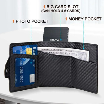 DIENQI Card Holder Ανδρικά πορτοφόλια από ανθρακονήματα RFID Blocking Trifold Smart PU Δερμάτινο ID Cardholder Ανδρικά πορτοφόλια Slim with Vallet για γυναίκες