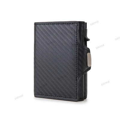 DIENQI Card Holder Ανδρικά πορτοφόλια από ανθρακονήματα RFID Blocking Trifold Smart PU Δερμάτινο ID Cardholder Ανδρικά πορτοφόλια Slim with Vallet για γυναίκες