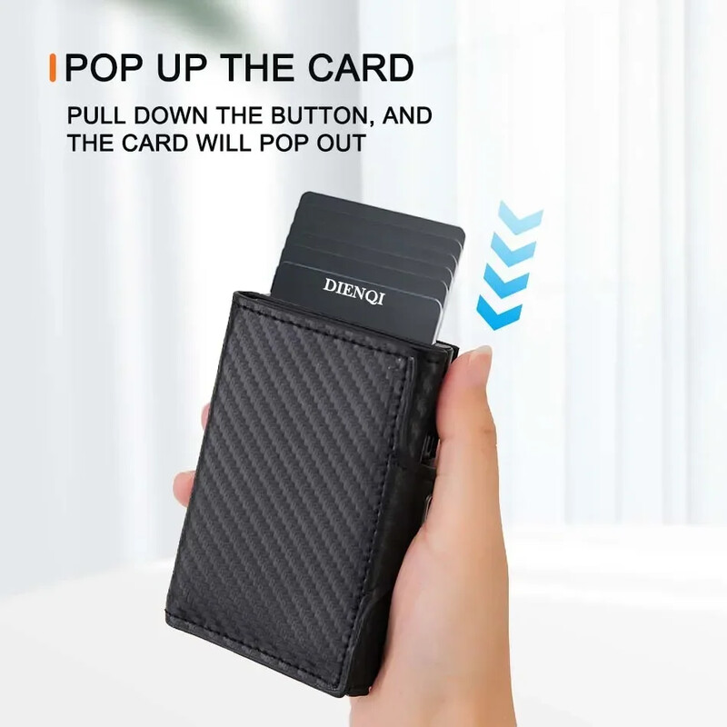 DIENQI Card Holder Ανδρικά πορτοφόλια από ανθρακονήματα RFID Blocking Trifold Smart PU Δερμάτινο ID Cardholder Ανδρικά πορτοφόλια Slim with Vallet για γυναίκες