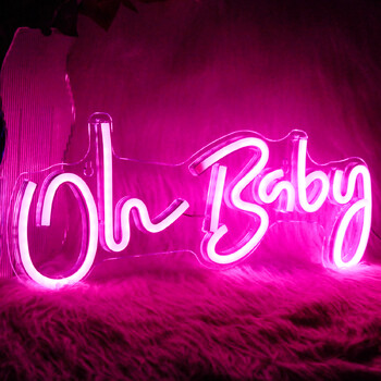 Oh Baby Neon Sign за Декорация на стена Топло бяло Бебешко декориране на детска стая Неонова светлина Birthday Party Baby Shower Room LED USB Neon