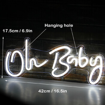 Oh Baby Neon Sign за Декорация на стена Топло бяло Бебешко декориране на детска стая Неонова светлина Birthday Party Baby Shower Room LED USB Neon