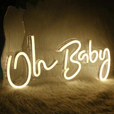 Oh Baby Neon Sign за Декорация на стена Топло бяло Бебешко декориране на детска стая Неонова светлина Birthday Party Baby Shower Room LED USB Neon