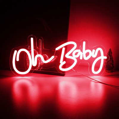 Oh Baby Neon Sign за Декорация на стена Топло бяло Бебешко декориране на детска стая Неонова светлина Birthday Party Baby Shower Room LED USB Neon