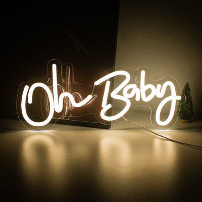 Oh Baby Neon Sign за Декорация на стена Топло бяло Бебешко декориране на детска стая Неонова светлина Birthday Party Baby Shower Room LED USB Neon