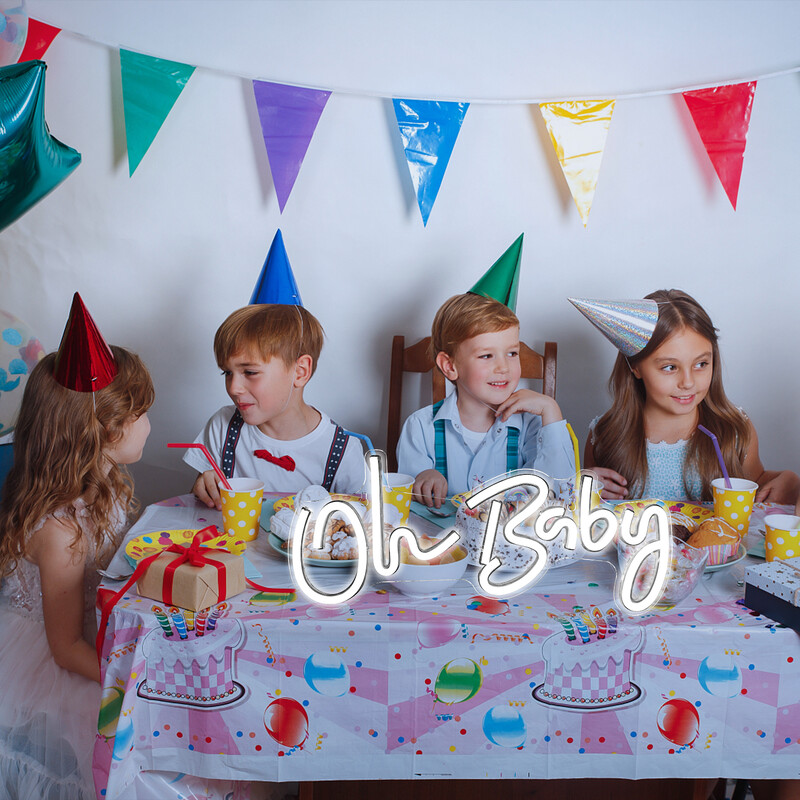 Oh Baby Neonski znak za zidni dekor Topla bijela Dječja soba Dekoracija Neonsko svjetlo Rođendanska zabava Baby Tuš soba LED USB Neon