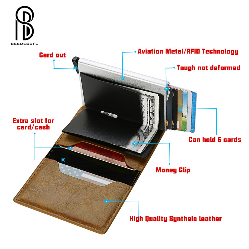 Oglekļa šķiedras karšu turētāji maki Vīriešu RFID Black Magic Trifold ādas tievs mini maks Mazs naudas maiss vīriešu somiņas naudas maks sievietēm