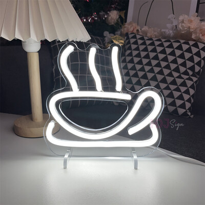 Lampă de masă pentru petrecere cu lumină neon pentru cafea Semn cu neon cu LED pentru fereastră de cafenea Decor de cameră de artă Lumini cu neon Lampă cu neon colorată Decor de cameră