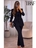 TRAF 2023 Φθινοπωρινά Γυναικεία Κοστούμια Γυναικεία Chic Slim Blazer Παντελόνι Σετ 2 τεμαχίων Κομψή φόρμα για διακοπές στο δρόμο Leisure