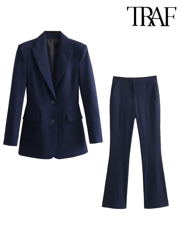 TRAF 2023 Φθινοπωρινά Γυναικεία Κοστούμια Γυναικεία Chic Slim Blazer Παντελόνι Σετ 2 τεμαχίων Κομψή φόρμα για διακοπές στο δρόμο Leisure