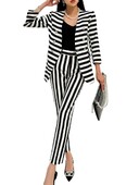 Új őszi, elegáns csíkos, hivatalos üzleti ruházati öltönyök, női hosszú ujjú, kétsoros blézer + nadrágok koreai divatos OL ruhák