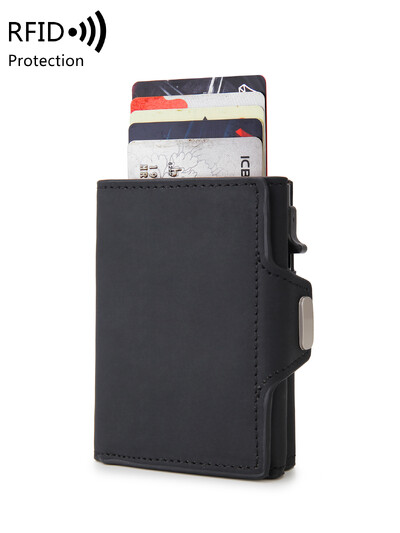 RFID vīriešu maka kredītkaršu turētājs PU ādas mini maka automātiskais uznirstošais daudzfunkcionāls bankas karšu turētājs