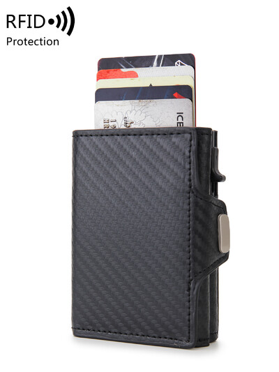 RFID vīriešu maka kredītkaršu turētājs PU ādas mini maka automātiskais uznirstošais daudzfunkcionāls bankas karšu turētājs