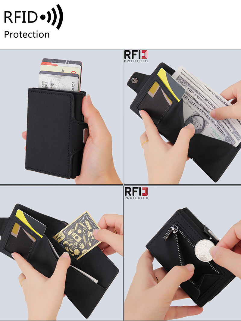 RFID vīriešu maka kredītkaršu turētājs PU ādas mini maka automātiskais uznirstošais daudzfunkcionāls bankas karšu turētājs