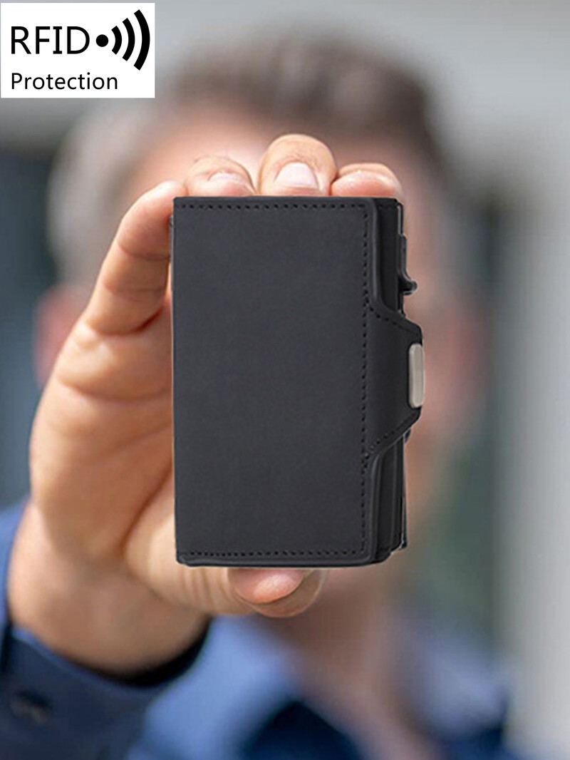 RFID vīriešu maka kredītkaršu turētājs PU ādas mini maka automātiskais uznirstošais daudzfunkcionāls bankas karšu turētājs