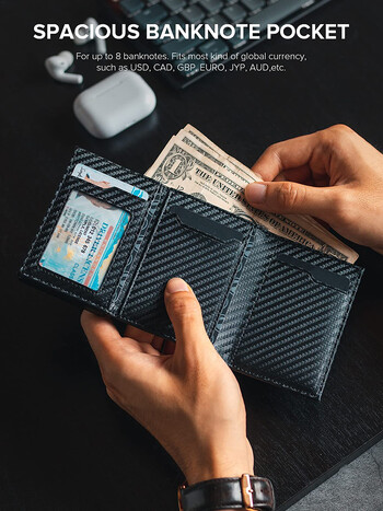 Κάτοχος πιστωτικής κάρτας RFID Blocking Bifold Wallet Ανδρικό πορτοφόλι με θήκη νομισμάτων και θήκη τραπεζογραμματίων