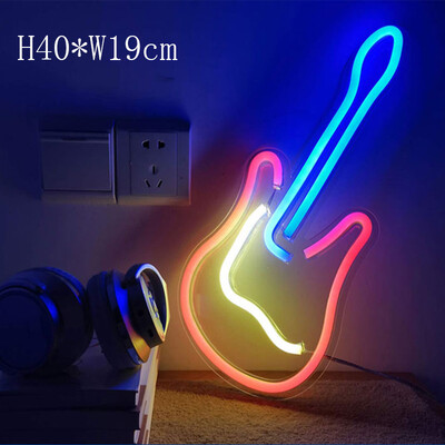 Gitaros apšvietimas LED apšvietimas 3D neoninės iškabos dekoras Šviesos menas Neoninė iškaba namų dekoravimui Namo roko baras Pub Hotel Beach Party USB lempa