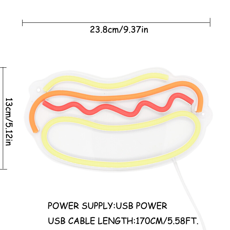 1 ΤΕΜ. Super Bright 5V Hot Dog Τοίχου LED Νυχτερινής Πινακίδας Νέον Φωτιστικό για Εστιατόριο Κατάστημα σνακ μπαρ Διακόσμηση κουζίνας 9,13``*6,06``