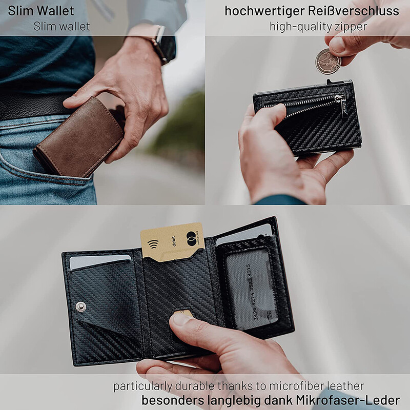 YE TREE īstas ādas kredītkaršu maks vīriešiem rāvējslēdzējs Vieds uznirstošais karšu turētājs Monētu Rfid biznesa alumīnija metāla vīriešu maks