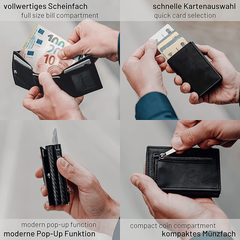 YE TREE īstas ādas kredītkaršu maks vīriešiem rāvējslēdzējs Vieds uznirstošais karšu turētājs Monētu Rfid biznesa alumīnija metāla vīriešu maks