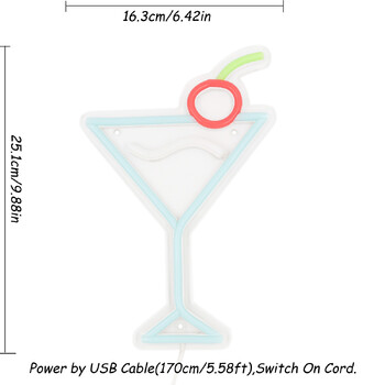 1PC Ледено сини коктейли с череша Творчески LED стенен неонов надпис със захранване от USB за украса на събитие за парти в кръчма 6,42\'\'*9,88\'\'
