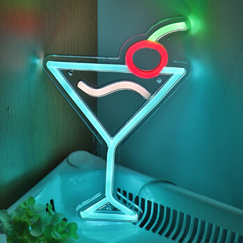 1 τεμ. Ice Blue Cocktails με Cherry Creative USB Επιτοίχια επιγραφή Neon για Διακόσμηση εκδήλωσης για πάρτι Pub Club 6,42\'\'*9,88\'\'