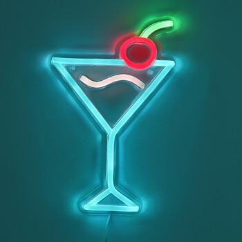 1 τεμ. Ice Blue Cocktails με Cherry Creative USB Επιτοίχια επιγραφή Neon για Διακόσμηση εκδήλωσης για πάρτι Pub Club 6,42\'\'*9,88\'\'