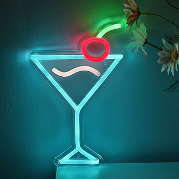 1 τεμ. Ice Blue Cocktails με Cherry Creative USB Επιτοίχια επιγραφή Neon για Διακόσμηση εκδήλωσης για πάρτι Pub Club 6,42\'\'*9,88\'\'