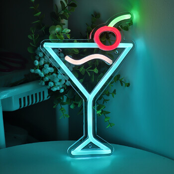 1 τεμ. Ice Blue Cocktails με Cherry Creative USB Επιτοίχια επιγραφή Neon για Διακόσμηση εκδήλωσης για πάρτι Pub Club 6,42\'\'*9,88\'\'