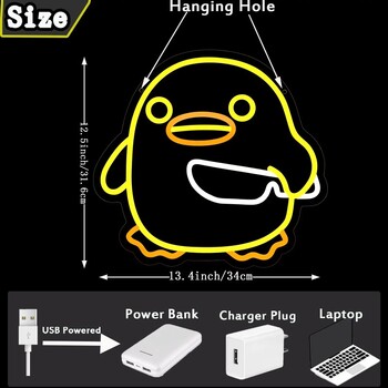 Патица Неонов знак за декорация на стена LED Забавни неонови светлини за спалня Захранван от USB Аниме Неонов знак за деца Стая за игри Бар Парти Декор