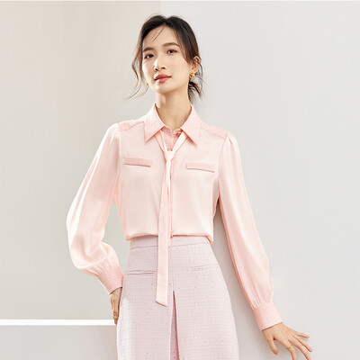 SENTUBILA Cămașă și bluză roz, cu șireturi, fundite, femei, primăvară 2024, birou, damă, top elegant cu mâneci lungi, haine pentru femei 141C53245