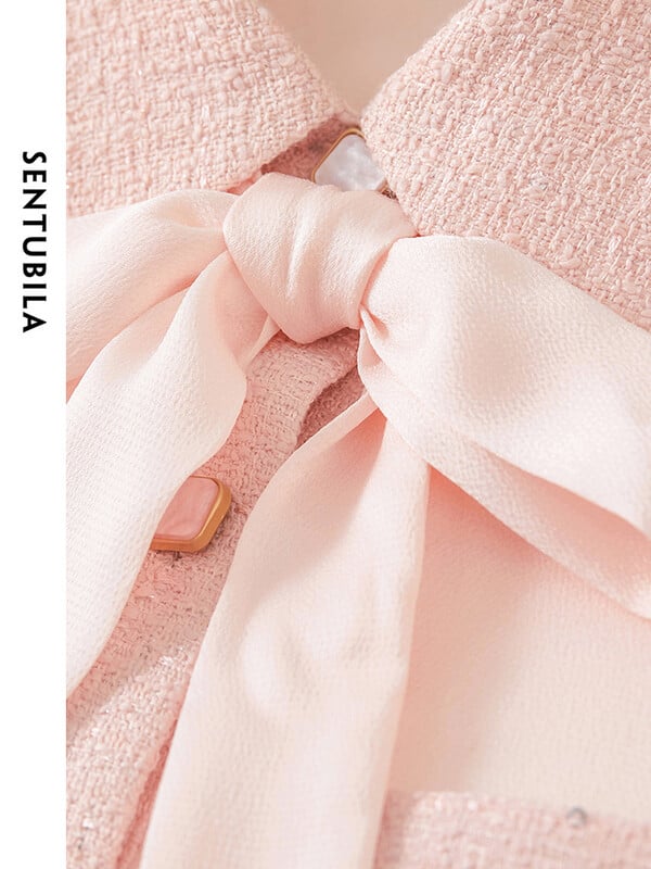 SENTUBILA Cămașă și bluză roz, cu șireturi, fundite, femei, primăvară 2024, birou, damă, top elegant cu mâneci lungi, haine pentru femei 141C53245