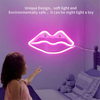 LED Neon Light Lips Κόκκινο Ροζ Μπλε Λευκό Μωβ Ζεστές πολύχρωμες πινακίδες με USB/AA*3 Powered για Γαμήλια Διακοσμήσεις Τοίχων Δωματίου