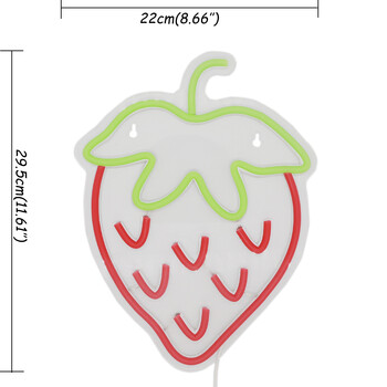 1 τμχ Φράουλα Επιτοίχιο Φωτιστικό LED Neon για Φρούτα Διακόσμηση Δωματίου Κουζίνας Wall Party 11,61\'\'*8,66\'\'