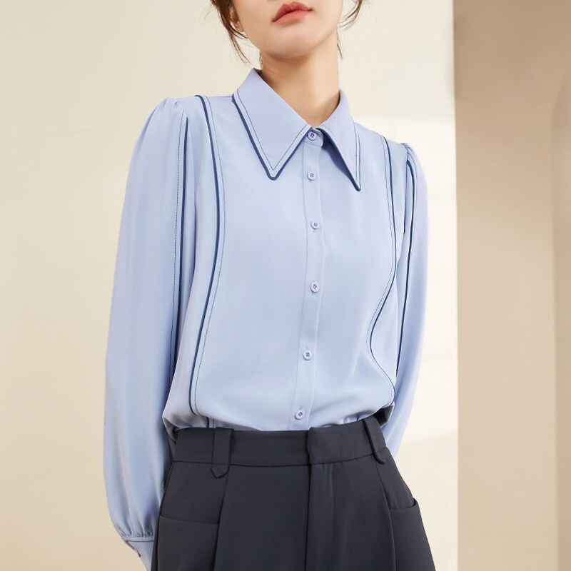 Ženske proljetne korejske tanke, jednobojne majice dugih rukava s polo izrezom, jednostavnost, ženska odjeća, ležerna odjeća, sveobuhvatne majice za uredske dame