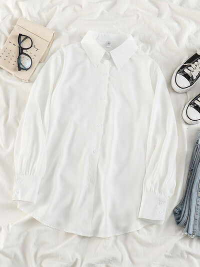 Jmprs σιφόν Γυναικεία λεπτά πουκάμισα Καλοκαιρινό μακρυμάνικο μαλακό πουκάμισο αντιηλιακής προστασίας Κορεάτικο με χαλαρό κουμπί επάνω Γυναικεία μπλουζάκια γραφείου