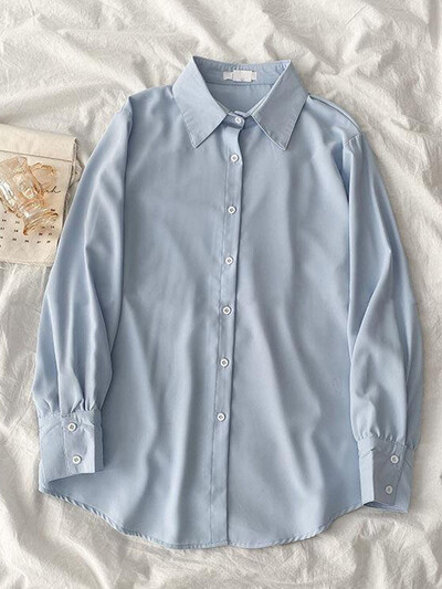 Jmprs σιφόν Γυναικεία λεπτά πουκάμισα Καλοκαιρινό μακρυμάνικο μαλακό πουκάμισο αντιηλιακής προστασίας Κορεάτικο με χαλαρό κουμπί επάνω Γυναικεία μπλουζάκια γραφείου