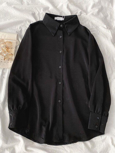 Jmprs σιφόν Γυναικεία λεπτά πουκάμισα Καλοκαιρινό μακρυμάνικο μαλακό πουκάμισο αντιηλιακής προστασίας Κορεάτικο με χαλαρό κουμπί επάνω Γυναικεία μπλουζάκια γραφείου