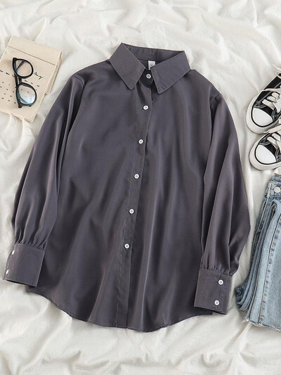 Jmprs σιφόν Γυναικεία λεπτά πουκάμισα Καλοκαιρινό μακρυμάνικο μαλακό πουκάμισο αντιηλιακής προστασίας Κορεάτικο με χαλαρό κουμπί επάνω Γυναικεία μπλουζάκια γραφείου