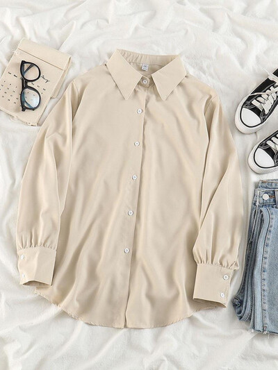 Jmprs σιφόν Γυναικεία λεπτά πουκάμισα Καλοκαιρινό μακρυμάνικο μαλακό πουκάμισο αντιηλιακής προστασίας Κορεάτικο με χαλαρό κουμπί επάνω Γυναικεία μπλουζάκια γραφείου