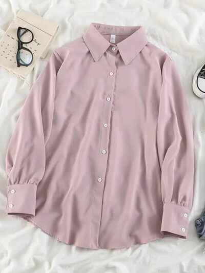 Jmprs σιφόν Γυναικεία λεπτά πουκάμισα Καλοκαιρινό μακρυμάνικο μαλακό πουκάμισο αντιηλιακής προστασίας Κορεάτικο με χαλαρό κουμπί επάνω Γυναικεία μπλουζάκια γραφείου