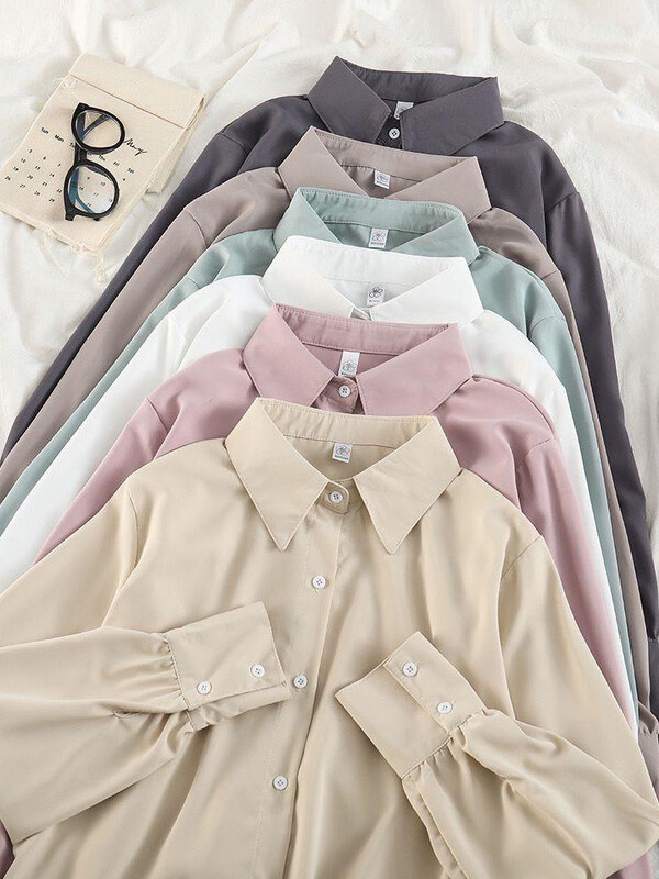 Jmprs σιφόν Γυναικεία λεπτά πουκάμισα Καλοκαιρινό μακρυμάνικο μαλακό πουκάμισο αντιηλιακής προστασίας Κορεάτικο με χαλαρό κουμπί επάνω Γυναικεία μπλουζάκια γραφείου