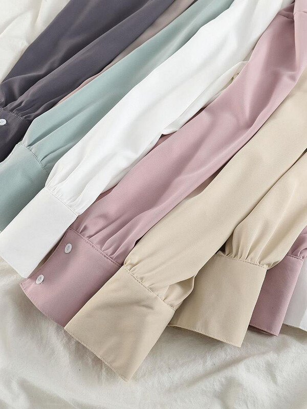 Jmprs σιφόν Γυναικεία λεπτά πουκάμισα Καλοκαιρινό μακρυμάνικο μαλακό πουκάμισο αντιηλιακής προστασίας Κορεάτικο με χαλαρό κουμπί επάνω Γυναικεία μπλουζάκια γραφείου