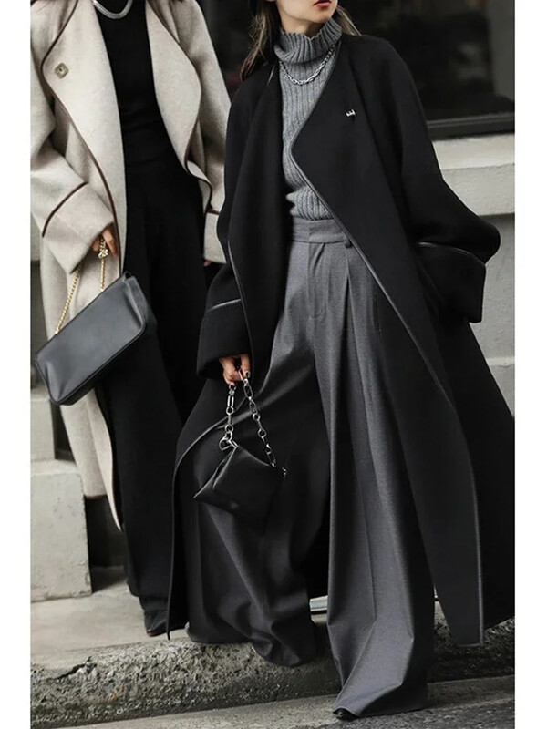 Pantaloni de costum cu picioare largi Femei Stil bani vechi Moda coreeană Pantaloni largi plisați Îmbrăcăminte de birou pentru femei Pantaloni gri eleganti