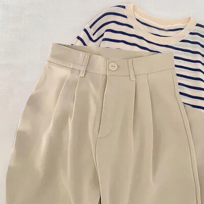 Sieviešu uzvalka bikses ar augstu vidukli, taisni biroja bikses. Sieviešu korejiešu modes bikses ikdienišķas pogas, vaļīgas sieviešu melnas bikses, jauns 2024. g.